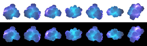 3d render, set of abstract fluffy clouds isolated on white background, cumulus clip art collection. Abstract storm cloud with lightning flashes inside. Set of Soft fluffy purple storm clouds render 3d, conjunto de nubes esponjosas abstractas aisladas sobre fondo blanco, colección de imágenes prediseñadas de cúmulos. nube de tormenta abstracta con relámpagos en el interior. conjunto de nubes de tormenta púrpura suaves y esponjosas