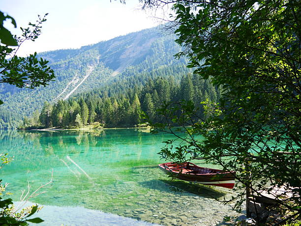 istock Trentino, Italy: A boat on lake Tovel 2205226854