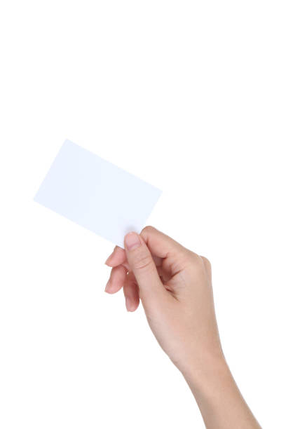 istock Female hand holding blank card on white background 2205229839