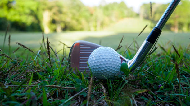 istock golf ball and golf club in beautiful golf course at sunset background. 2205230768