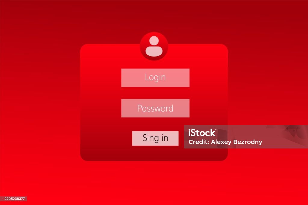 Flat Red User User Login Interface With Bright Red Theme And Simple Button Elements ...