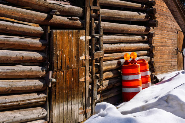 Storage barrels in cart along Lake Huron shoreline at the 40 Mile Point lighthouse.