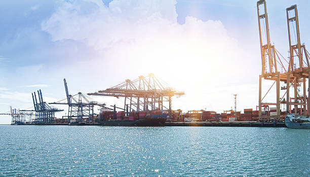 International shipping ports, large ports and cargo handling stock photo
