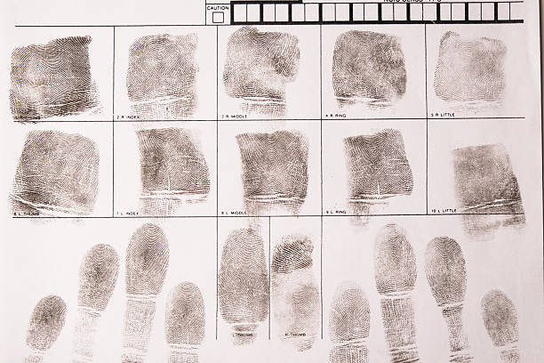 istock Close-up fingerprint card with fingerprints, forensic examination 2205248617