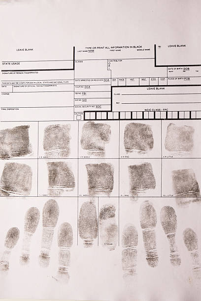 istock Close-up fingerprint card with fingerprints, forensic examination 2205248632