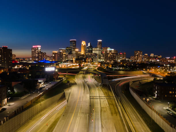 istock Aerial view of Downtown Minneapolis at night 2205253300