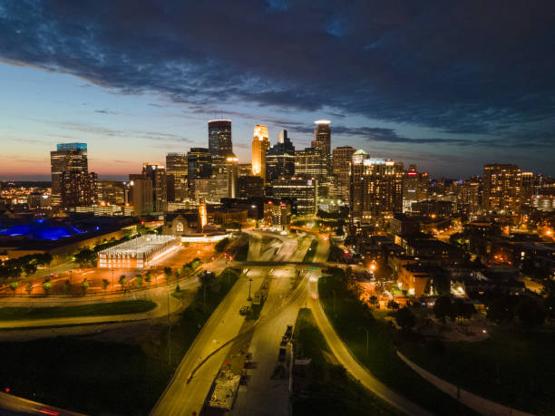 istock Aerial view of Downtown Minneapolis at night 2205253305