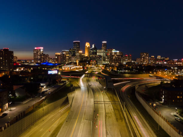 istock Aerial view of Downtown Minneapolis at night 2205253309