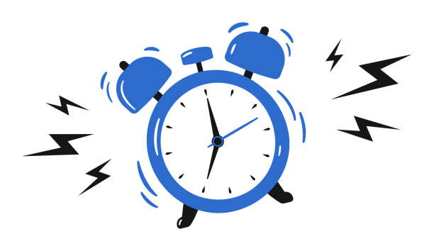 Ringing Alarm Clock Blue alarm clock with a call. Alarm clock ringing. Morning wake up timer clock. Ringing watch. Vector illustration isolated on white background waking up stock illustrations