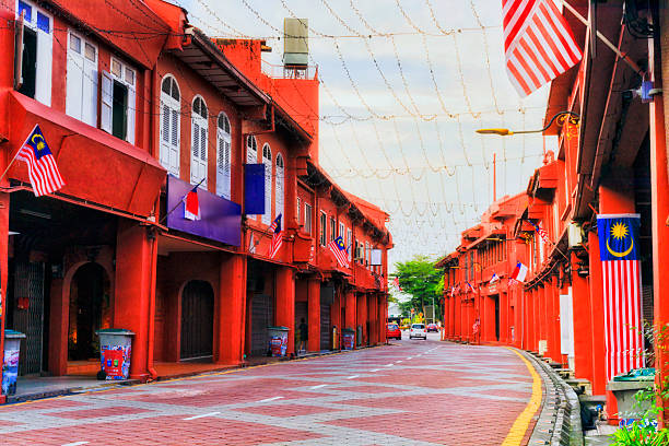 Historic Melaka city in Malaysia - heritage architecture street to the Red Square in downtown.