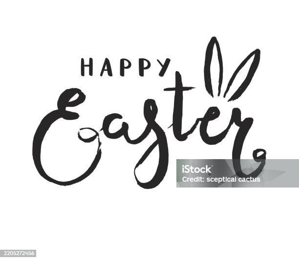 Easter Script Sign Happy Easter Hand Lettering Quote Calligraphy Cursive Script Written ...