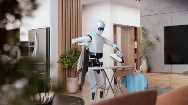 istock Future of Domestic Assistance: Humanoid Robot Handling Laundry 2205283061