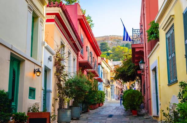 istock Beautiful street  in Plaka District, Athens, Greece. 2205295348