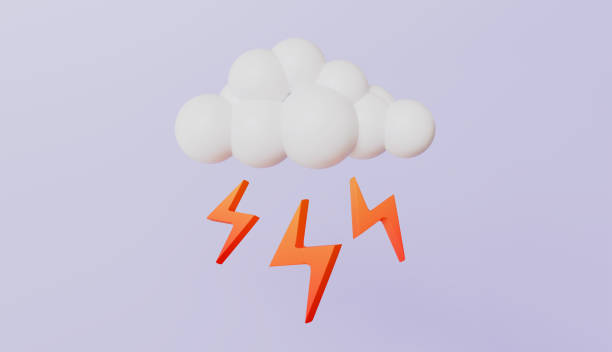 istock Weather forecast sign, cloud and lightning, meteorological icon 3d illustration 2205300057