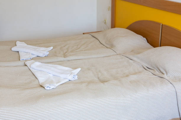 istock Double bed in the modern hotel room 2205300446
