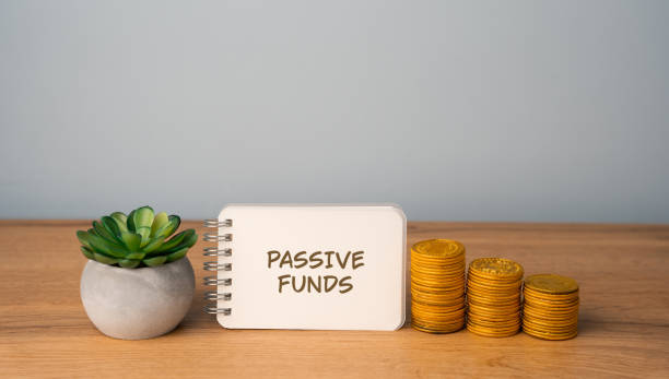 istock Passive funds concept. Investment funds that aim to replicate the performance of a specific market index rather than actively selecting individual securities. Notes and coins. Business 2205300600