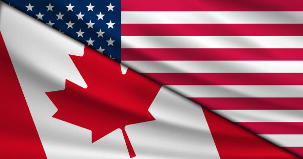 istock Background with Two Flags of USA and Canada 2205302338