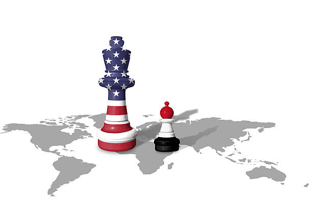 istock Chess made from USA and Yemen flags on a world map. 2205302345