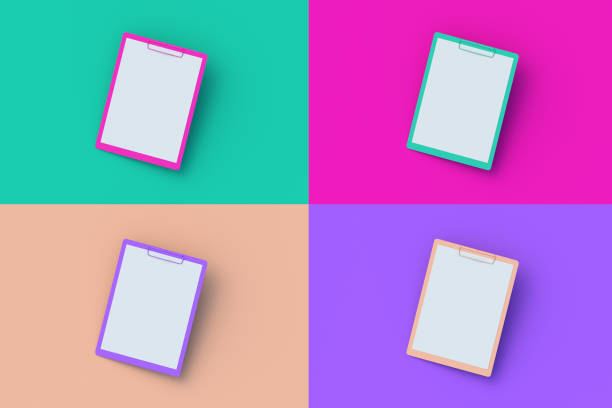 istock Set of four different color clipboard on colorful segmental background. 3d render 2205303343