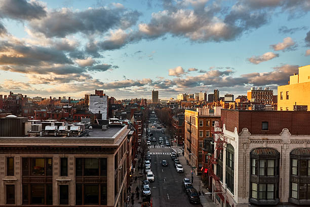 istock Scenic view of Boston downtown with brick building during sunset 2205310606