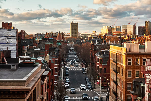 istock Scenic view of Boston downtown with brick building during sunset 2205310623