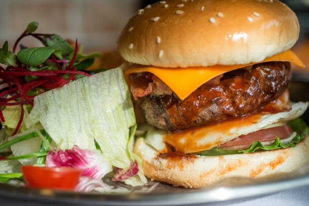 istock Close-up of the hamburger on the dish 2205311290