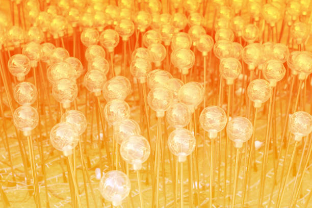 Lots of gold light bulbs glass abstract background