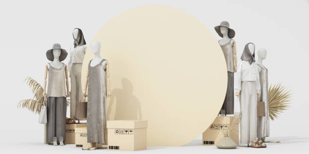 istock A modern retail display featuring mannequins in neutral-toned outfits, surrounded by recyclable packaging and natural elements, embodying sustainable shopping. 3d rendering. 2205314885