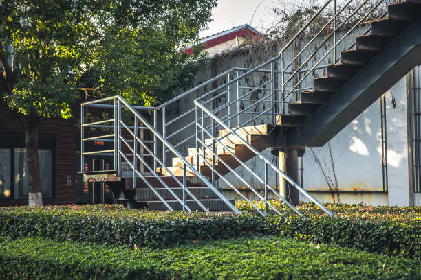 Folding stairs outside the factory