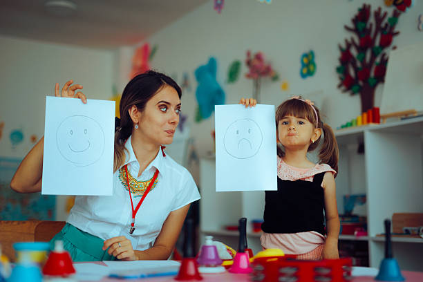 Preschooler Learning about Emotions with her Instructor in Kindergarten