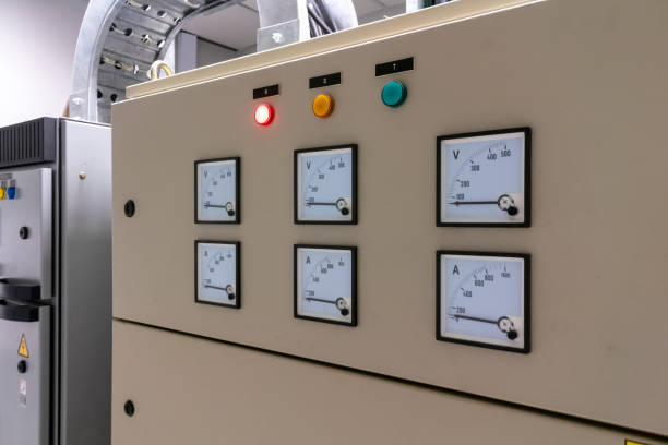 istock Industrial Control Panel with Measurement Gauges and Indicator Lights 2205325878
