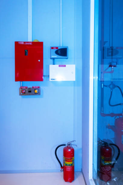 istock Fire Safety Equipment in Modern Industrial Space with Blue Lighting 2205325882