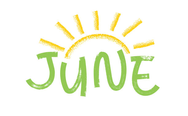 istock June. Trendy marker drawn lettering with sun. Great for seasonal designs, greeting cards, banners or invitations 2205328215