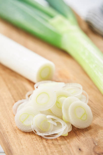 Finely chopped green spring onion for salad, vegetables and vegetarianism