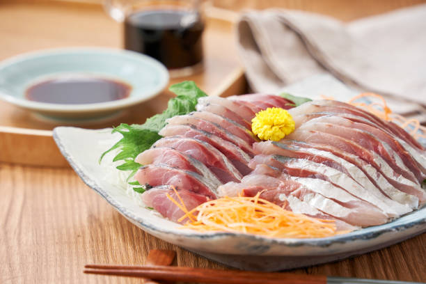 istock Fresh Horse Mackerel Sashimi on a Plate 2205344184