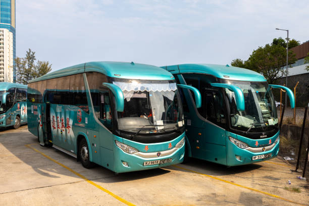 Hong Kong - March 16, 2025 : Guangdong and Hong Kong cross-boundary buses in Hung Hom, Kowloon, Hong Kong.