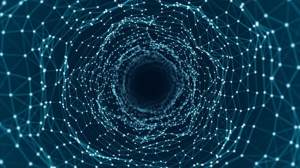 istock Blue dot and line mesh connection tunnel with polygonal technology abstract background 2205348957