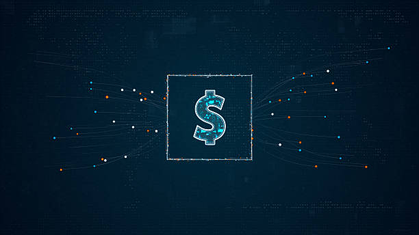 istock Blue digital money logo with particles dot spread on abstract background with crypto currency finance and digital money concepts 2205348960