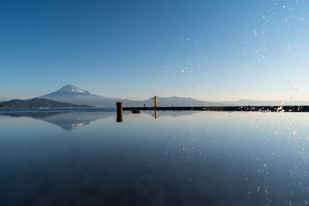 Beautiful Mt. Fuji reflected in a puddle