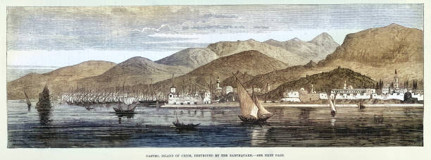 View of Castro, Chios, Greek island, situated in the northern Aegean Sea, Vintage illustration 19th Century, 1881