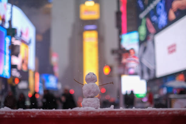 A snowman in Times Square, New York
