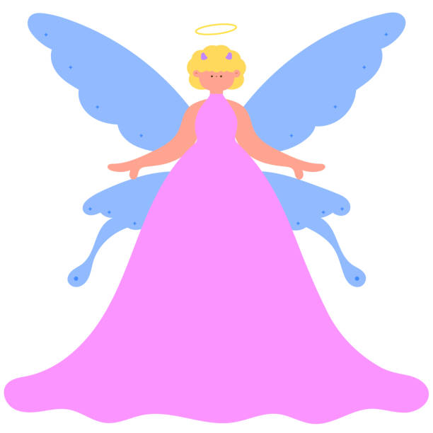 istock angel with butterfly like wings, ethereal and celestial being flat vector illustration 2205357840