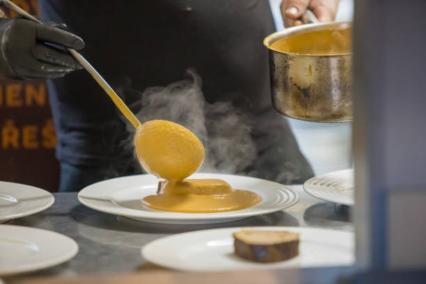 istock Wedding main course - sirloin sauce with dumplings at the celebration 2205360467