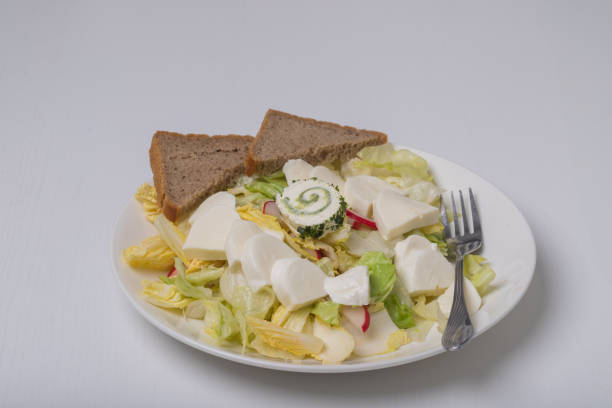 Healthy lunch plate with vegetables and cheese
