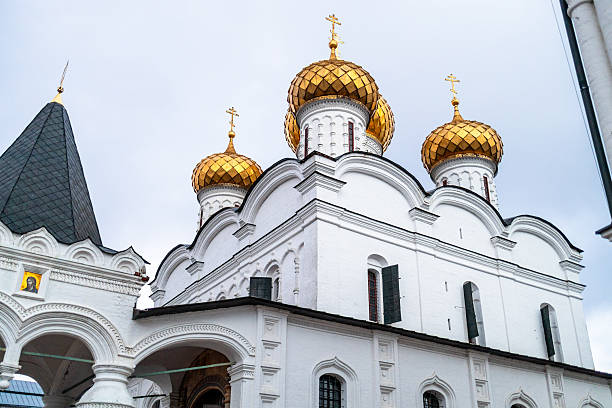 Trinity Cathedral of Ipatievsky Monastery in Kostroma city in winter evening