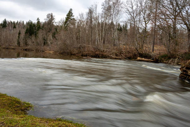 istock Slow water flow in the river, spring in nature 2205365406