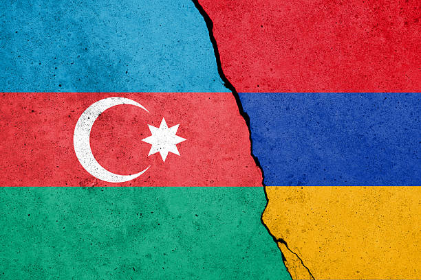 istock Azerbaijan and Armenian flag on the concrete wall 2205370196