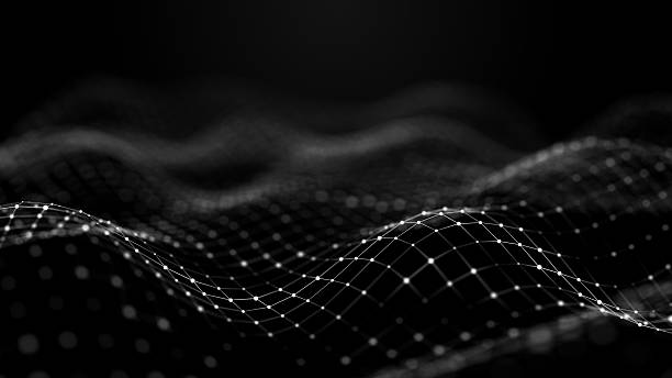 istock Abstract wave. Interweaving of dots and lines on a black background. Big data. 3D rendering. 2205375418