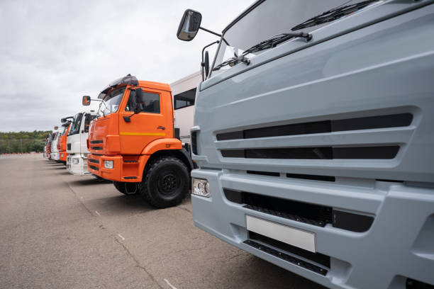 istock Row of new industrial trucks 2205376506
