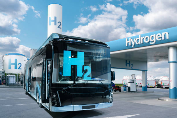 istock Fuel cell bus on the hydrogen filling station 2205377082